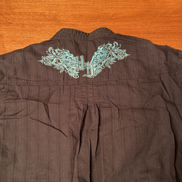Harley-Davidson Black Embroidered Logo Stretch Button Up Shirt Women's 1W - Picture 2 of 5